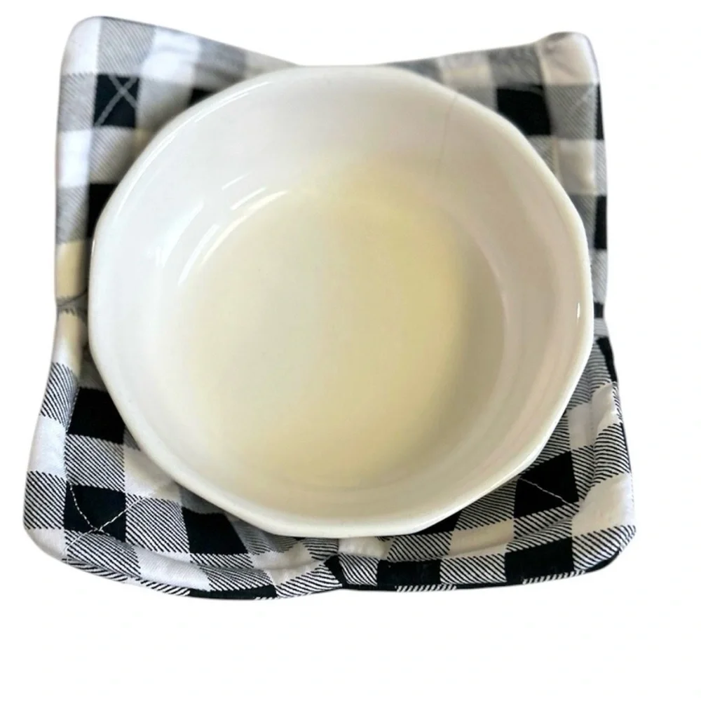 Hand Crafted Black Buffalo Plaid Fabric 100% Cotton Microwave Bowl Cozies